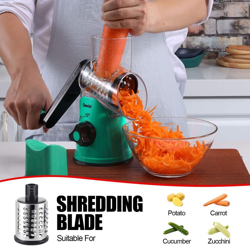 Geedel Rotary Cheese Grater with 3 Interchangeable Blades, Kitchen Mandoline ...