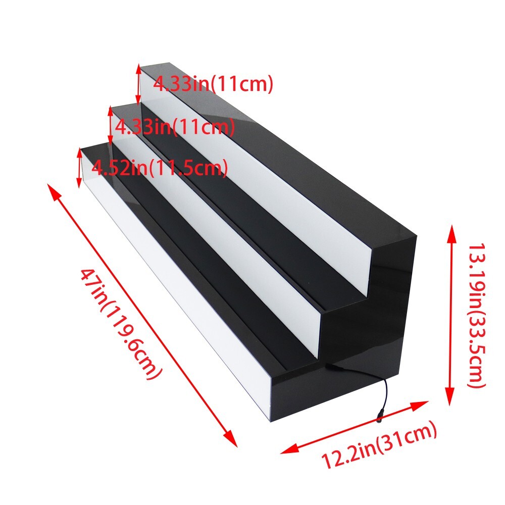 3 Layers Wine Beverages Drinks Display Shelf 47" Wide LED Light Acrylic Stand