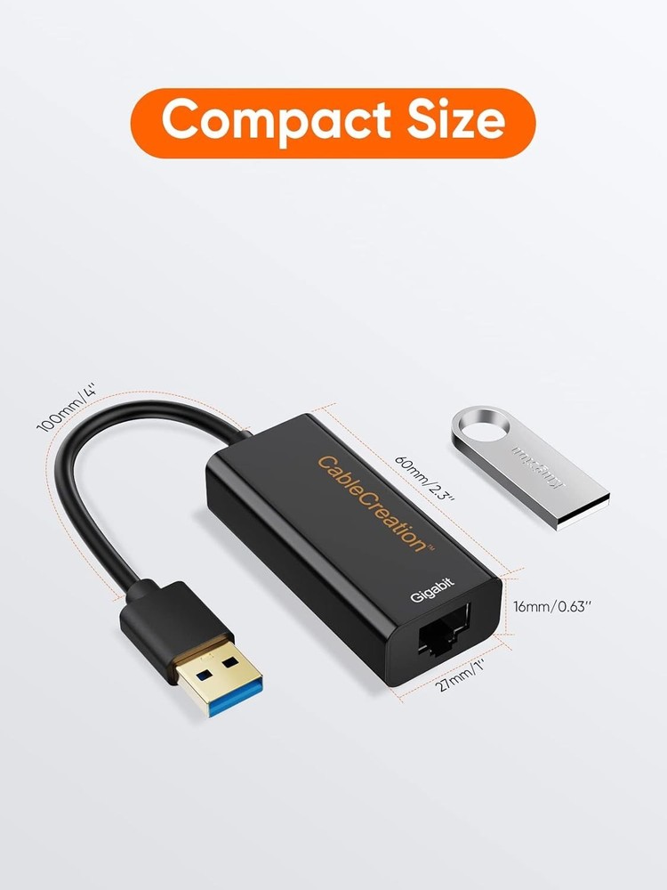 USB 3.0 Gigabit Adapter (2-Pack), Cable Creation RJ45 Network Black Ethernet NEW