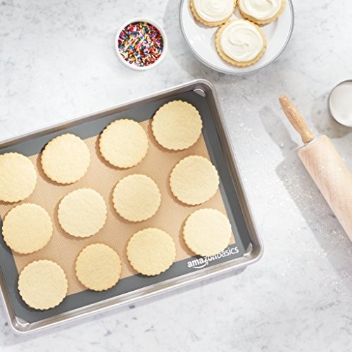 Amazon Basics Silicone Rectangular Baking Mat, 2-Pack, New Beige/Gray