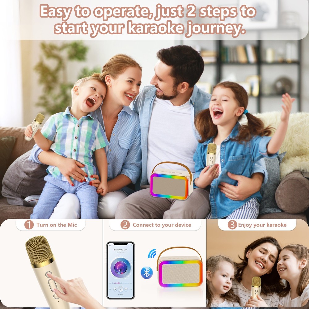 JYX Mini Karaoke Machine For Kid Bluetooth Speaker w/ 2 Wireless Microphone Gift
