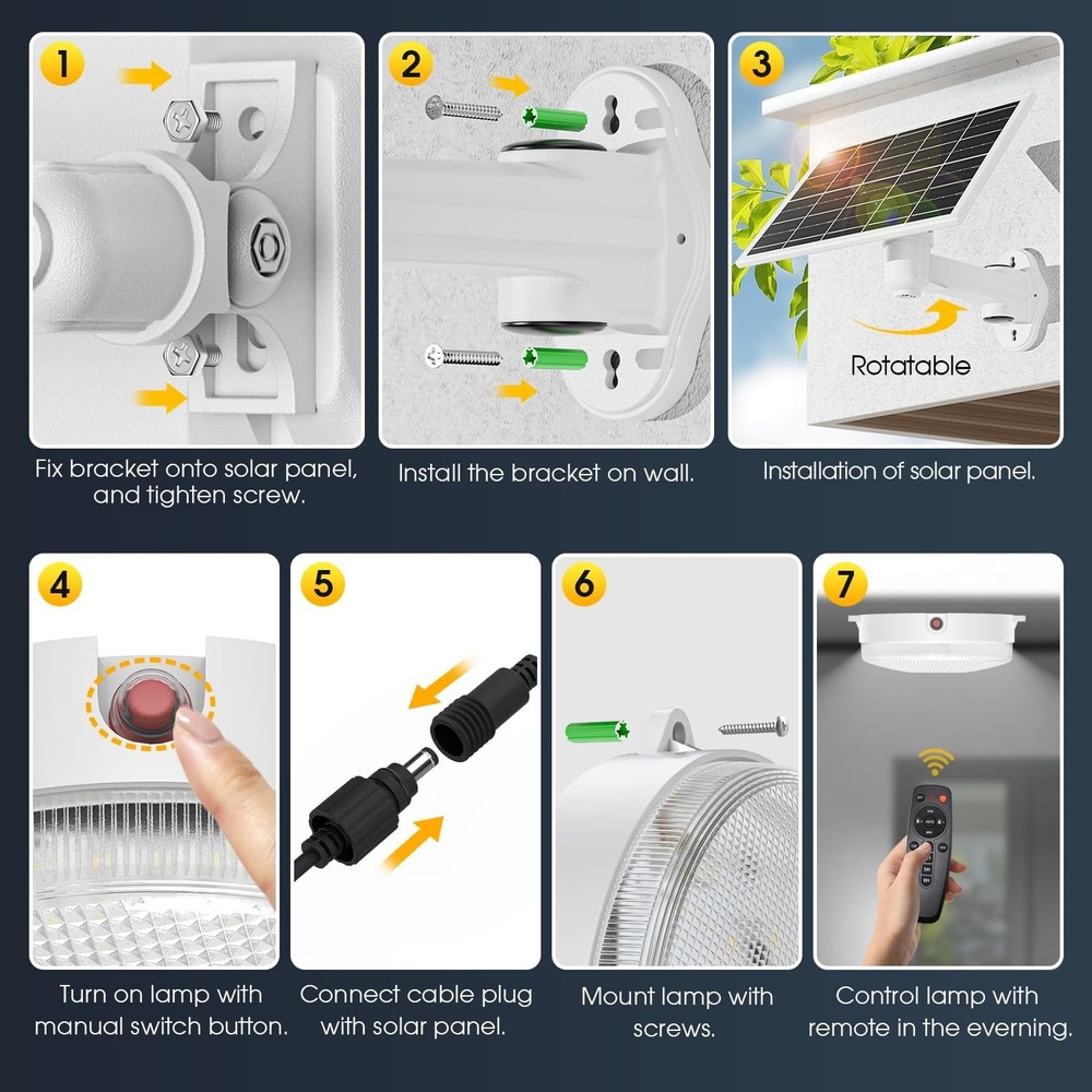 Solar Ceiling Light-Motion Sensor, 30S/60S Timer & 4 Modes & Tricolor, Daytim...