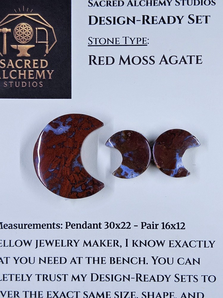 Crescent Moon - Red Moss Agate - Design-Ready Sets