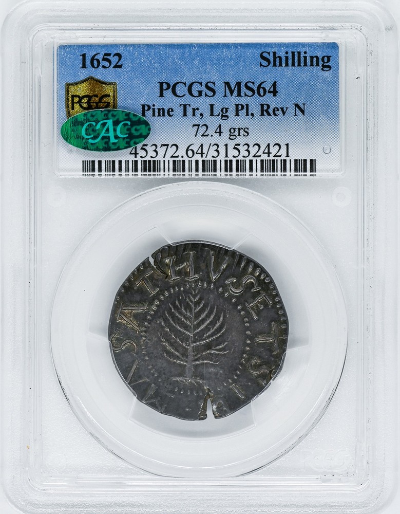 1652 PINE TREE SHILLING PCGS MS 64