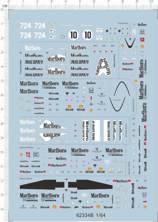 1/64 Water Slide Decals for racing car  62334b