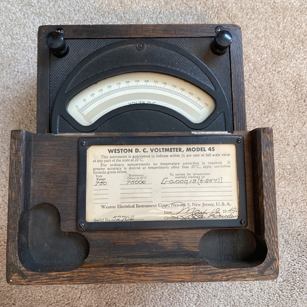 Weston DC Voltmeter Model 45 In Solid Oak Case