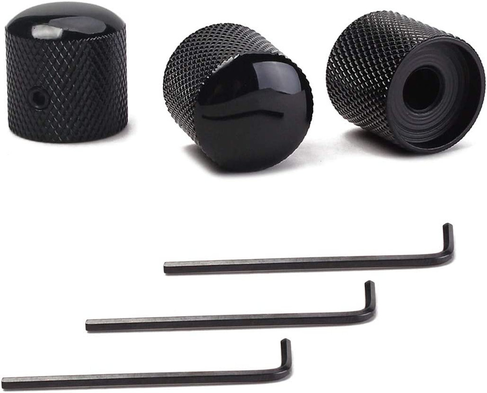 Black Metal Guitar Control Knobs - Volume/Tone Dome Knobs (Set of 3)
