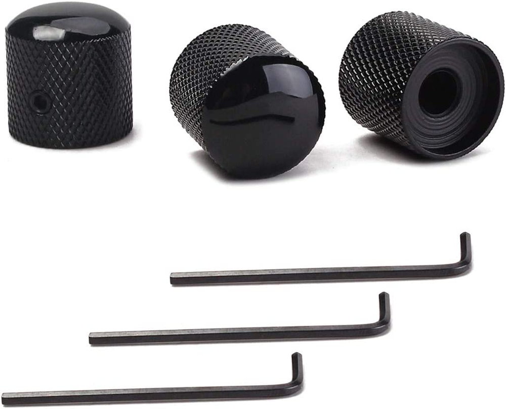 Black Metal Guitar Control Knobs - Volume/Tone Dome Knobs (Set of 3)