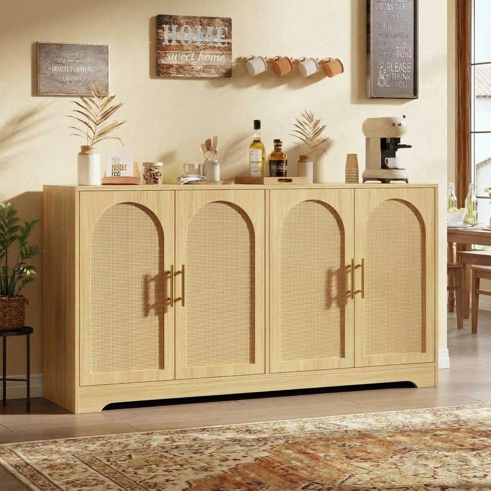 30" W Sideboard Buffet Cabinet- W/ 2 Rattan Doors Large Storage Console Table &