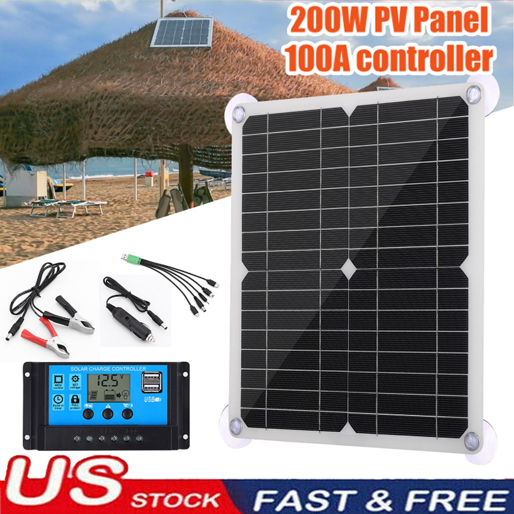 200 Watts Solar Panel Kit 12V 100A Battery Charger with Controller Caravan Boat