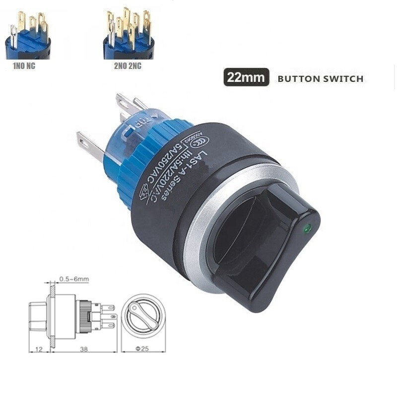 22mm Two/Three Position Maintain/Return1NO1NC/2NO2NC LED Plastic selector switch