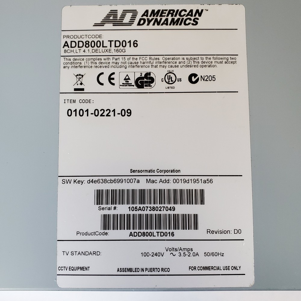 American Dynamics Intellex LT ADD800LTD016 8-CH Junk Lot PC Computer Sensormatic