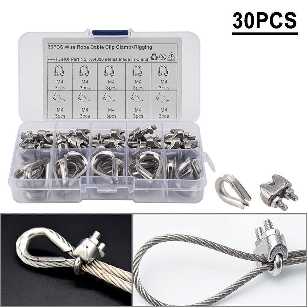 30PCS M4 Wire Rope Fixed Clamps with Triangular Ring