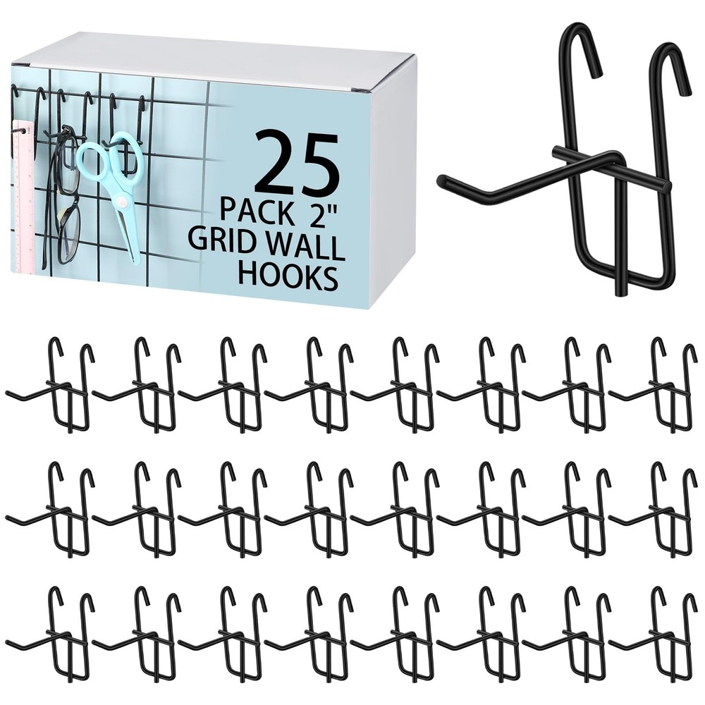 25 PCS 2 Inch Grid Wall Hooks Gridwall Panel Store Garage Display Hanger