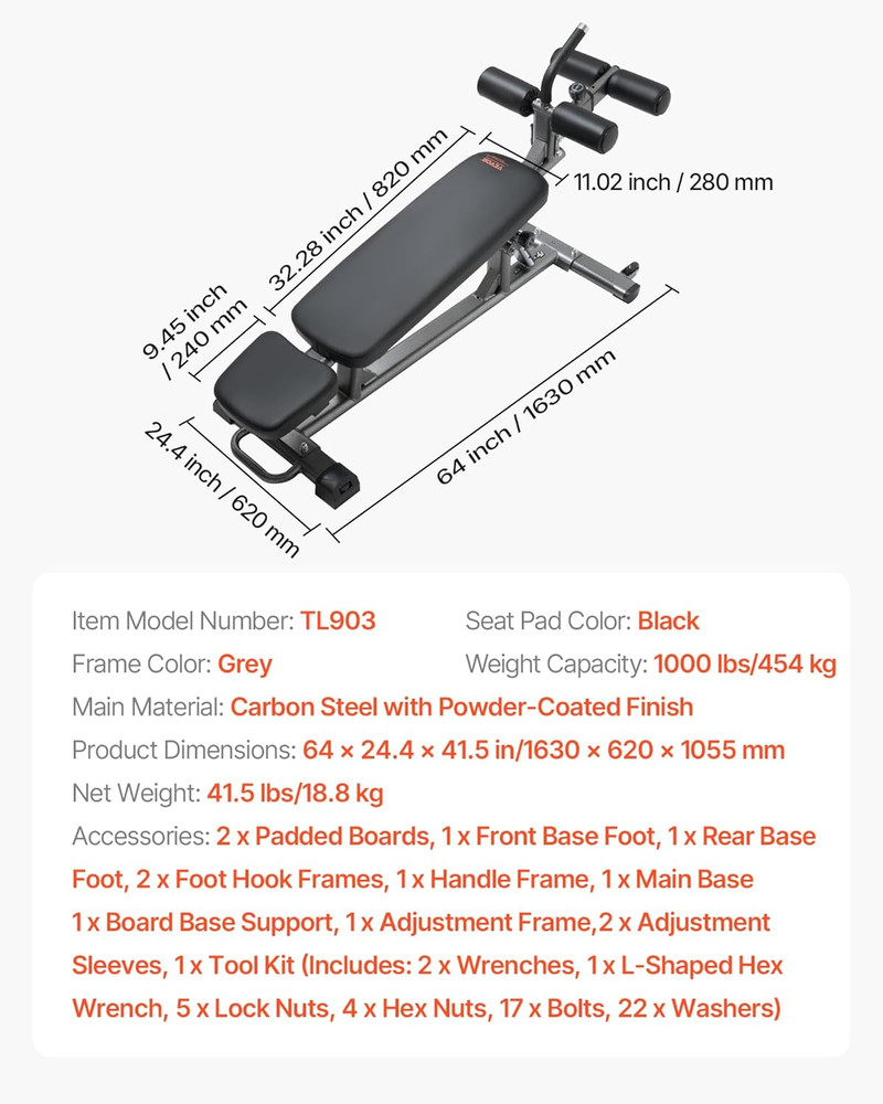 Sit up Bench, Decline Ab Bench with Reverse Crunch Handle, Adjustable Height Set