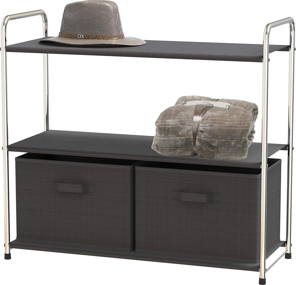 3-Tier Closet Storage W/ 2 Drawers Grey