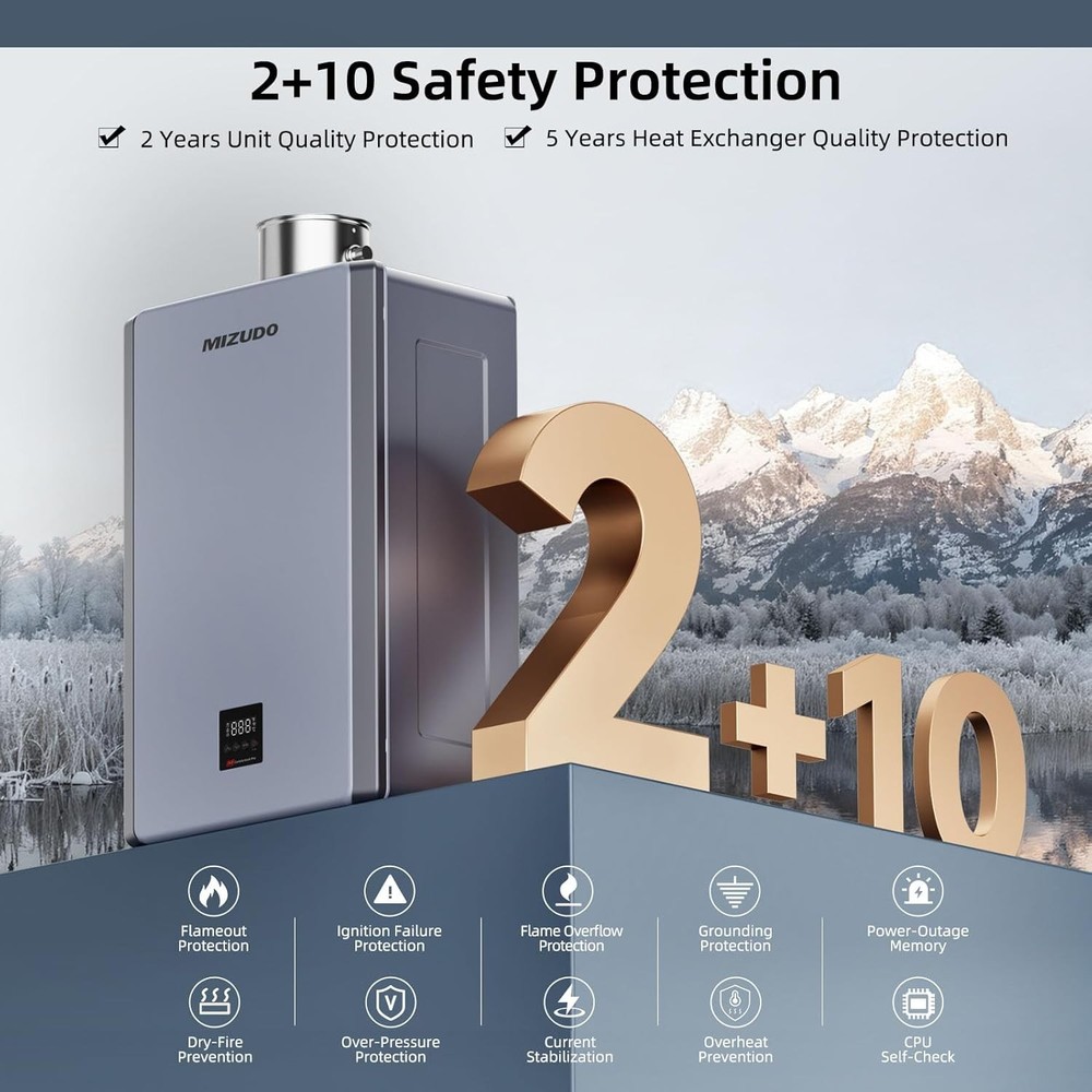 MIZUDO 199k BTU Tankless Water Heater Natural Gas Smart WiFi Max 10.3 GPM