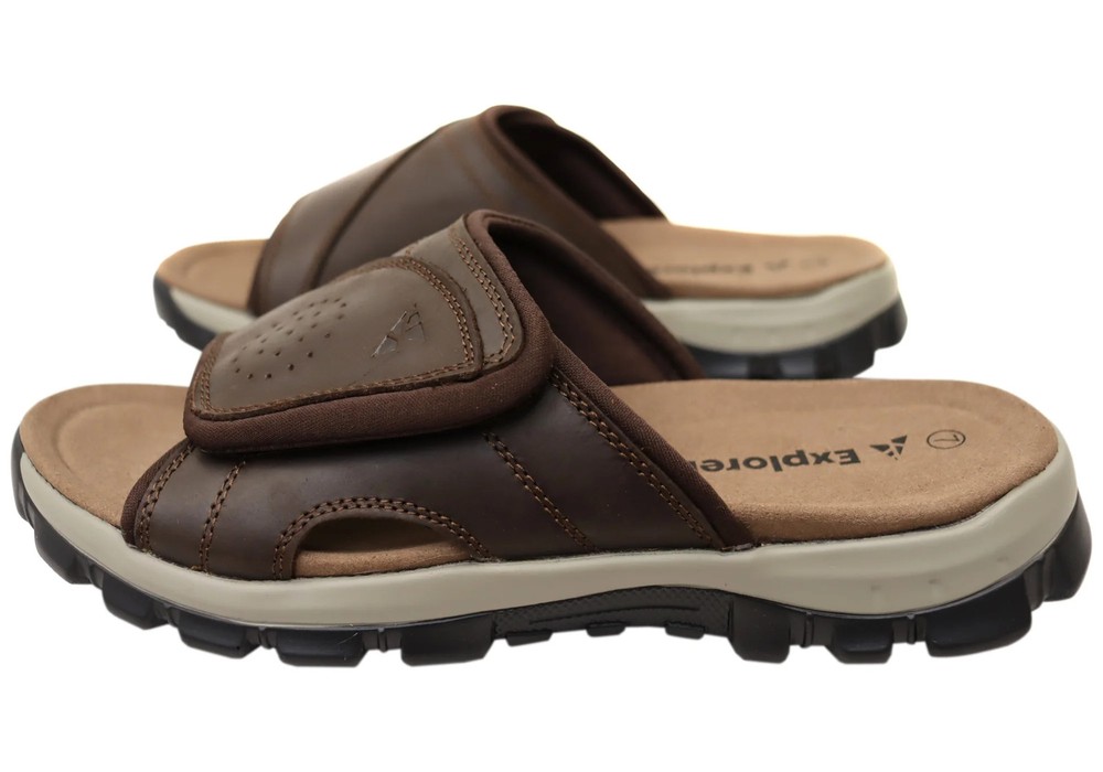 Explorer Jacob Mens Comfortable Leather Slides Sandals