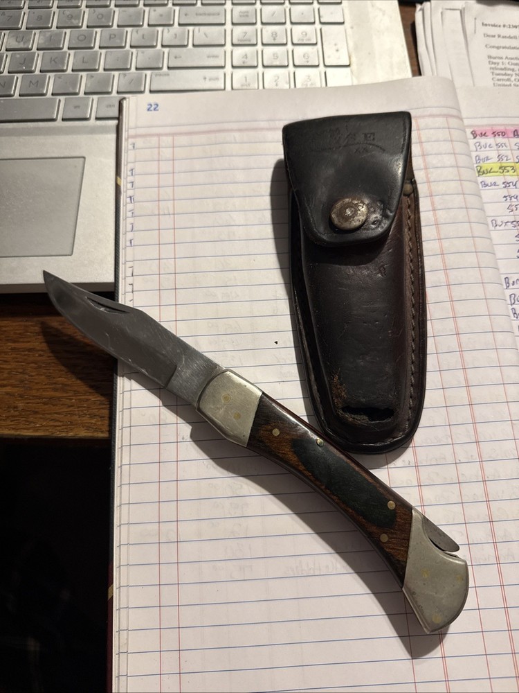 Vintage Lockback Knife With Leather Sheath