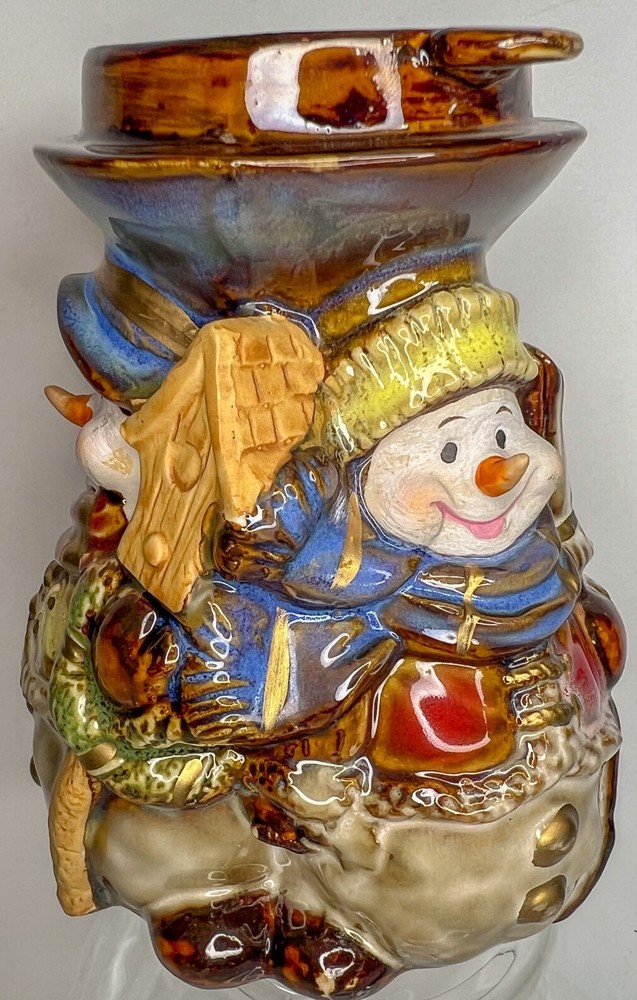 Snowmen Light Holder ~ Pottery Christmas Holiday Decor
