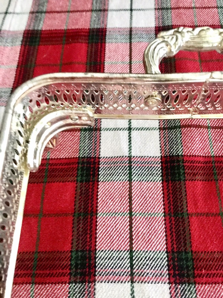 Vintage Geometric W/ Ornate Silver Tone Handles and feet Rectangular server