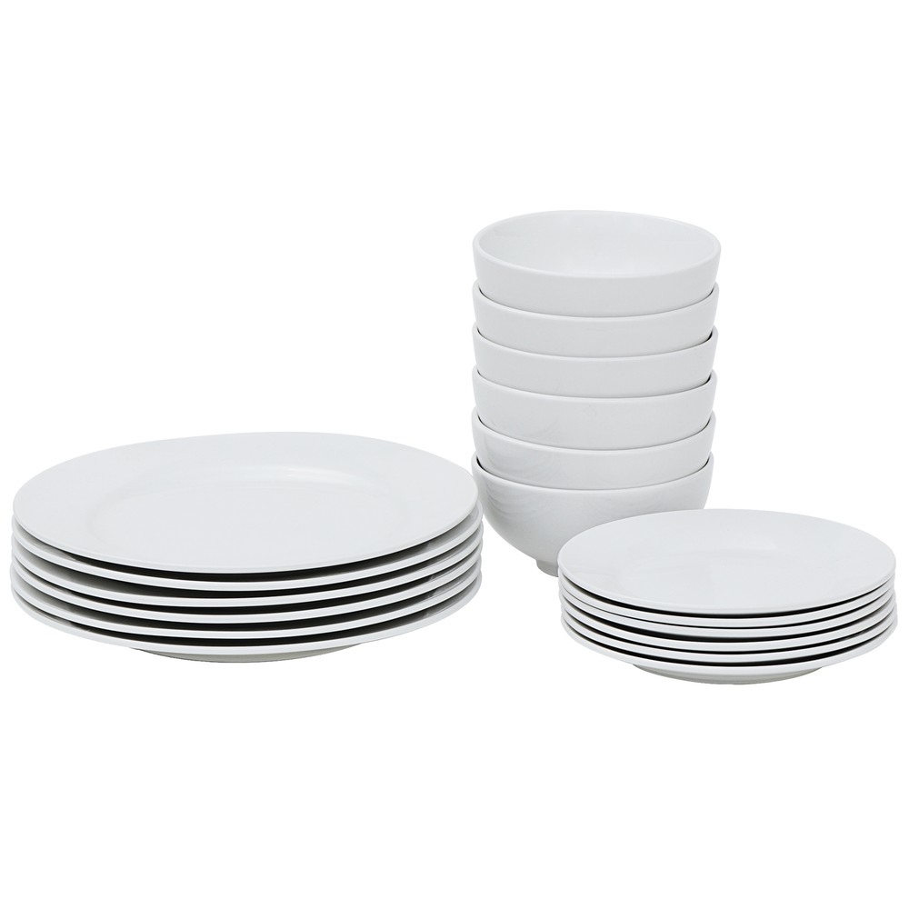 Round Dinner Plates Dish Service For 6 18-Piece Dinnerware Set White