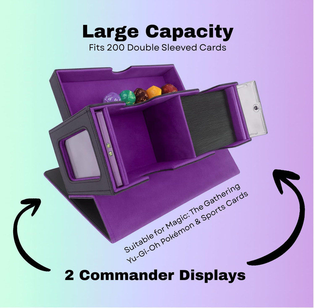 Card Deck Box, MTG Commander Card Deck Box, 2 Commander Display, Fits 200 Double