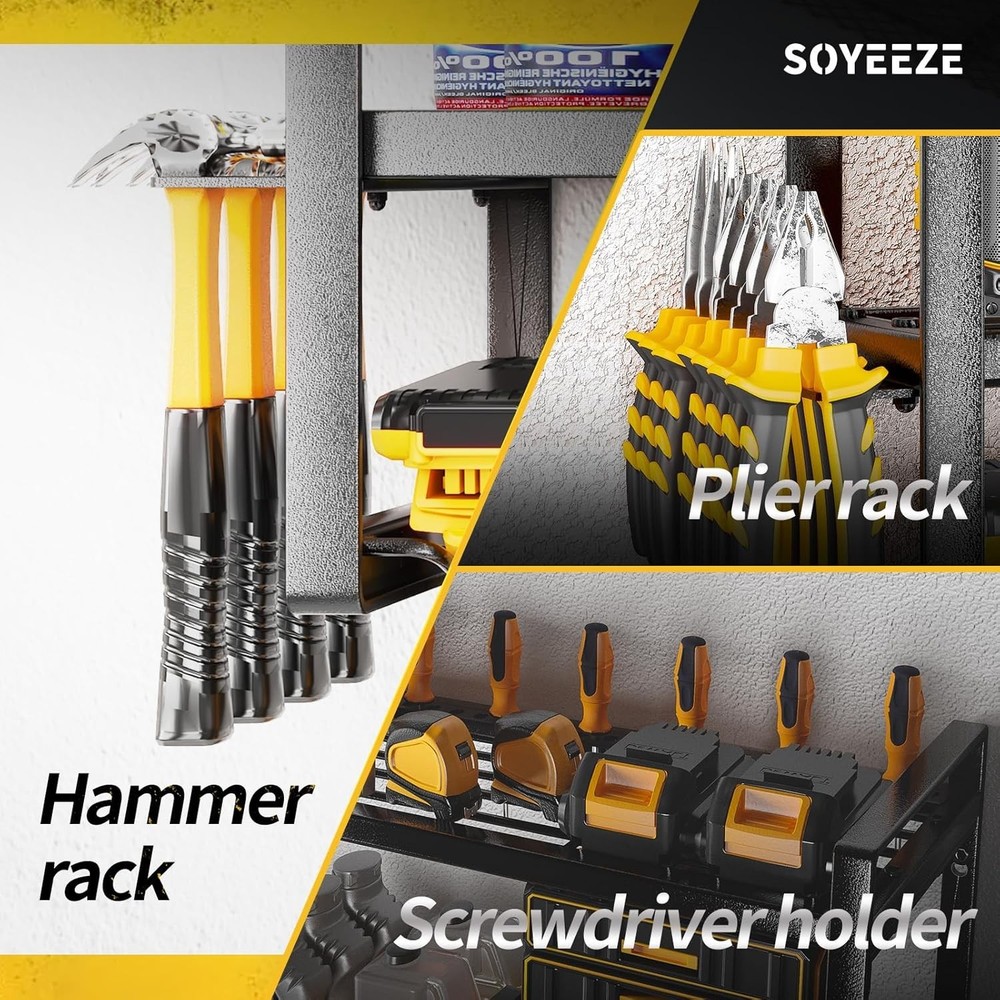 Power Tool Organizer 8 Drill & Screwdriver Wall Mount 3 Layer Storage Rack W/