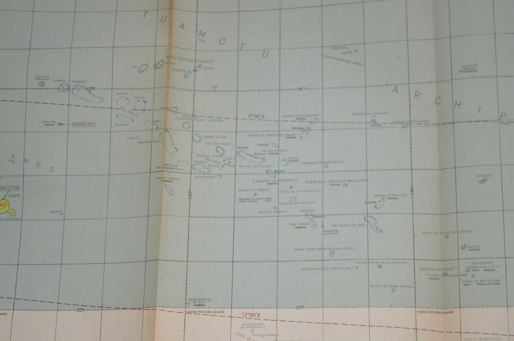 1944 Army WWII Long Range Air Navigation Chart Topographic Map Tuamotu