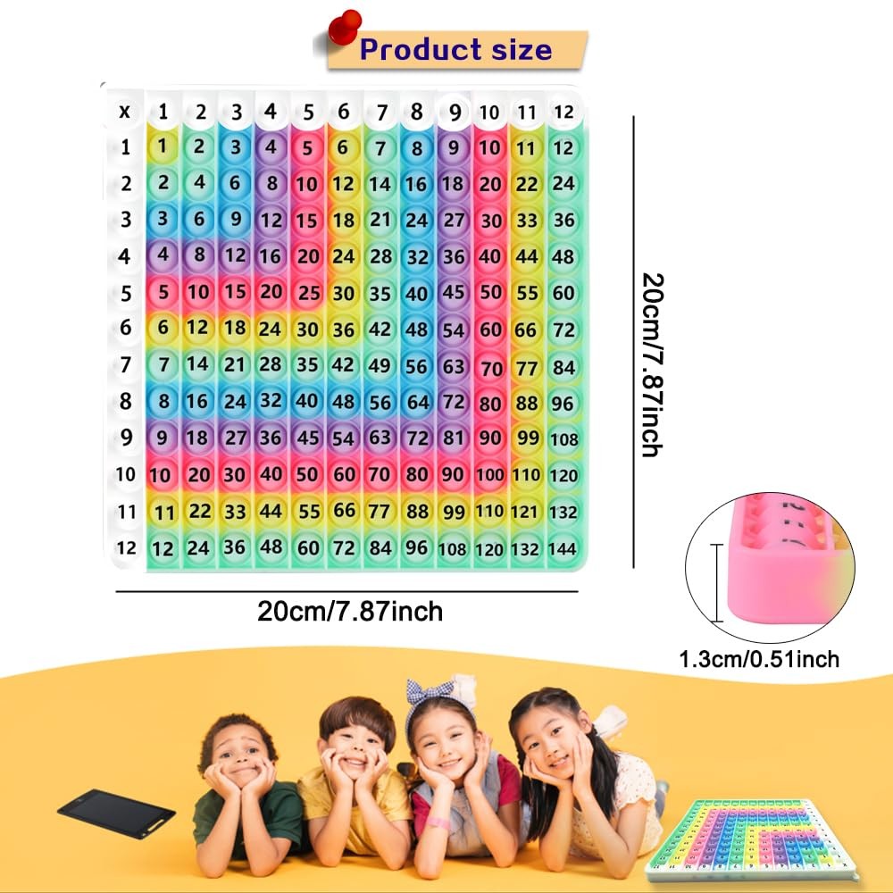 12x12 Multiplication Table Chart Kids Math Flash Cards & Fidget Toy Learning ...