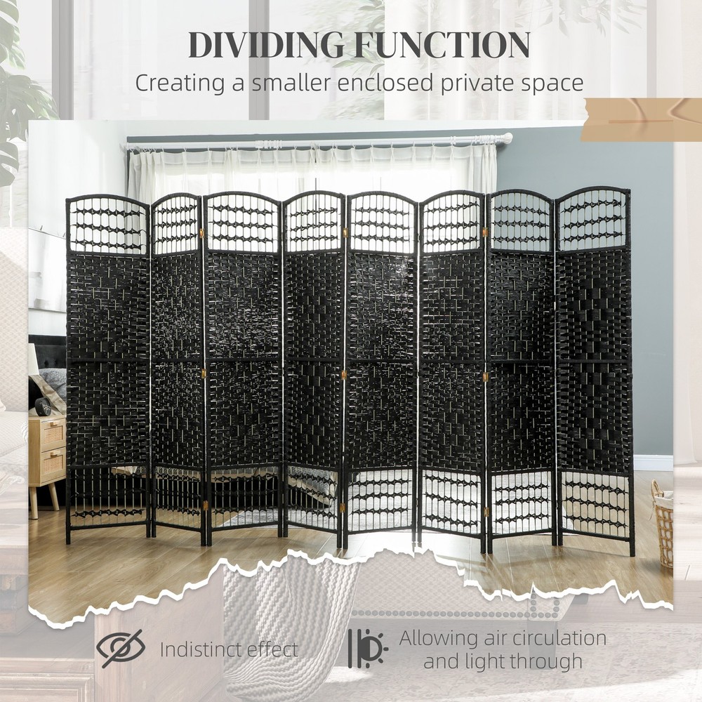 8 Panel Room Divider, Folding Screen, 5.6', Black