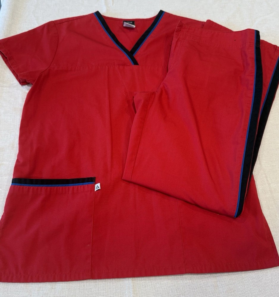 Cherokee Studio Red Scrubs Set Top and Pants