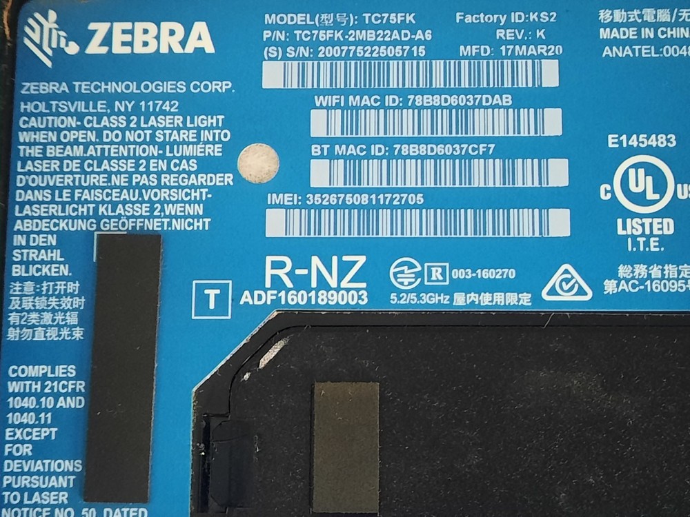 Zebra TC75FK-2MB22AD-A6 Barcode Scanner-( With Battery )-TESTED
