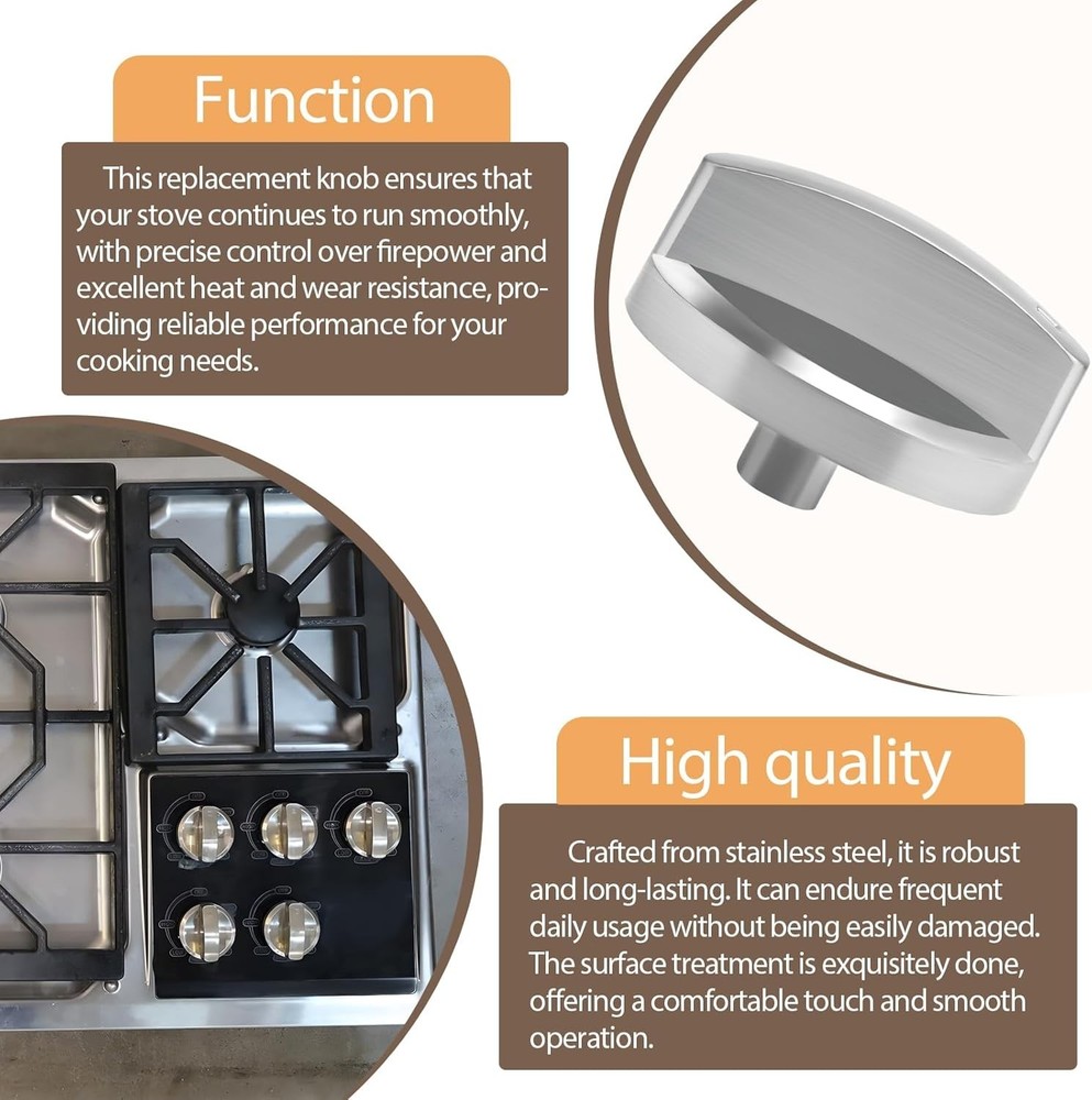 Wolf Stove Knobs Replacement - Stainless Steel Cooktop Control Knobs (5 Pcs)