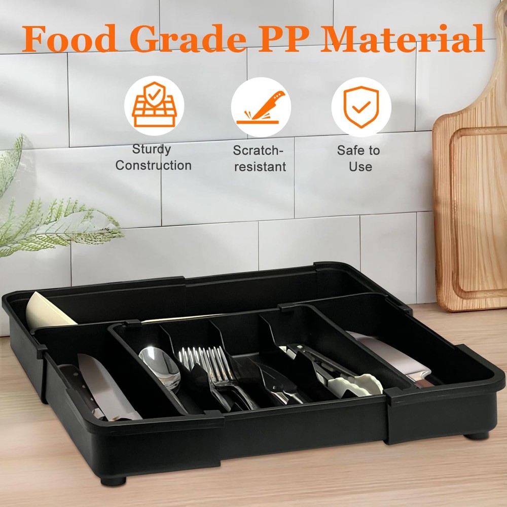 Spaclear Silverware Organizer - Expandable Kitchen Drawer Organizer, Black