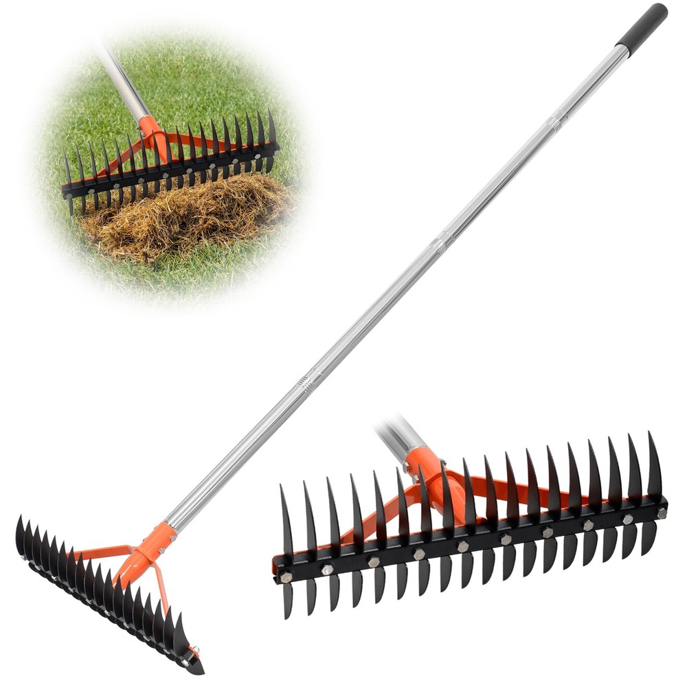 Thatch Rake for Lawns 18 Sharp Tempered Spring Steel Tines Dethatcher Rake He...