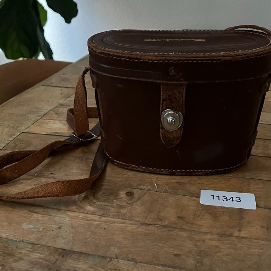 Vintage Brown Leather Binocular Case Red Lining & Leather Strap