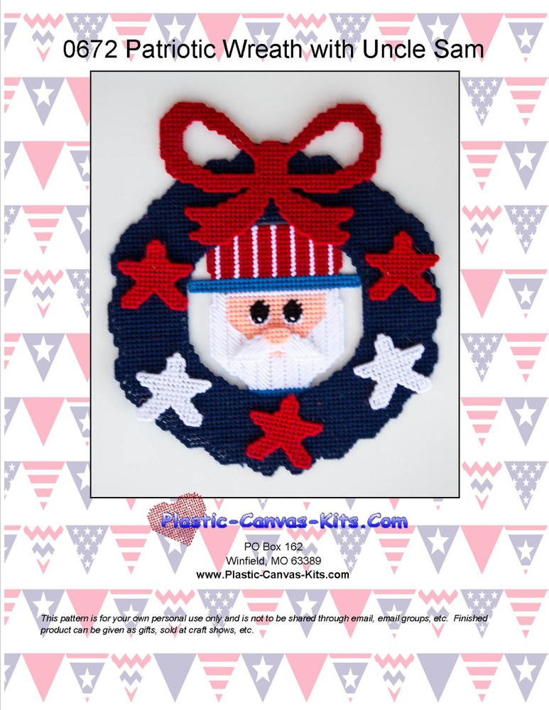 Patriotic Uncle Sam Wreath with Stars- Plastic Canvas Pattern or Kit