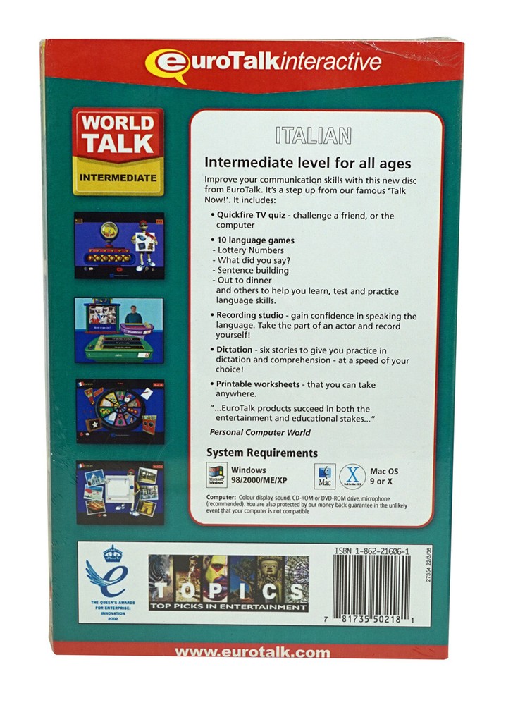 Learn to Speak Italian Intermediate Language Software for Windows XP or Mac OS X