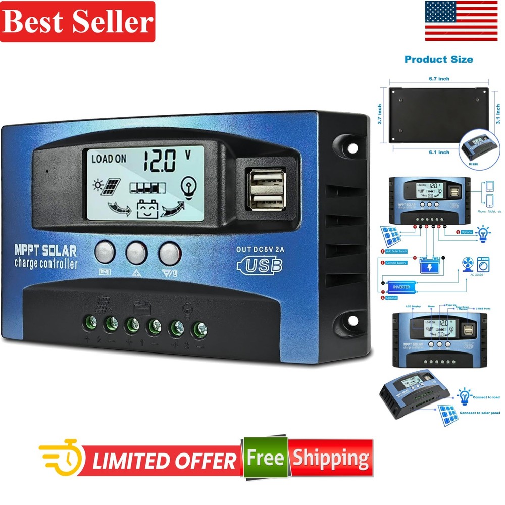 High Efficiency 100A Solar Charge Controller with Timer & LCD Monitoring Display