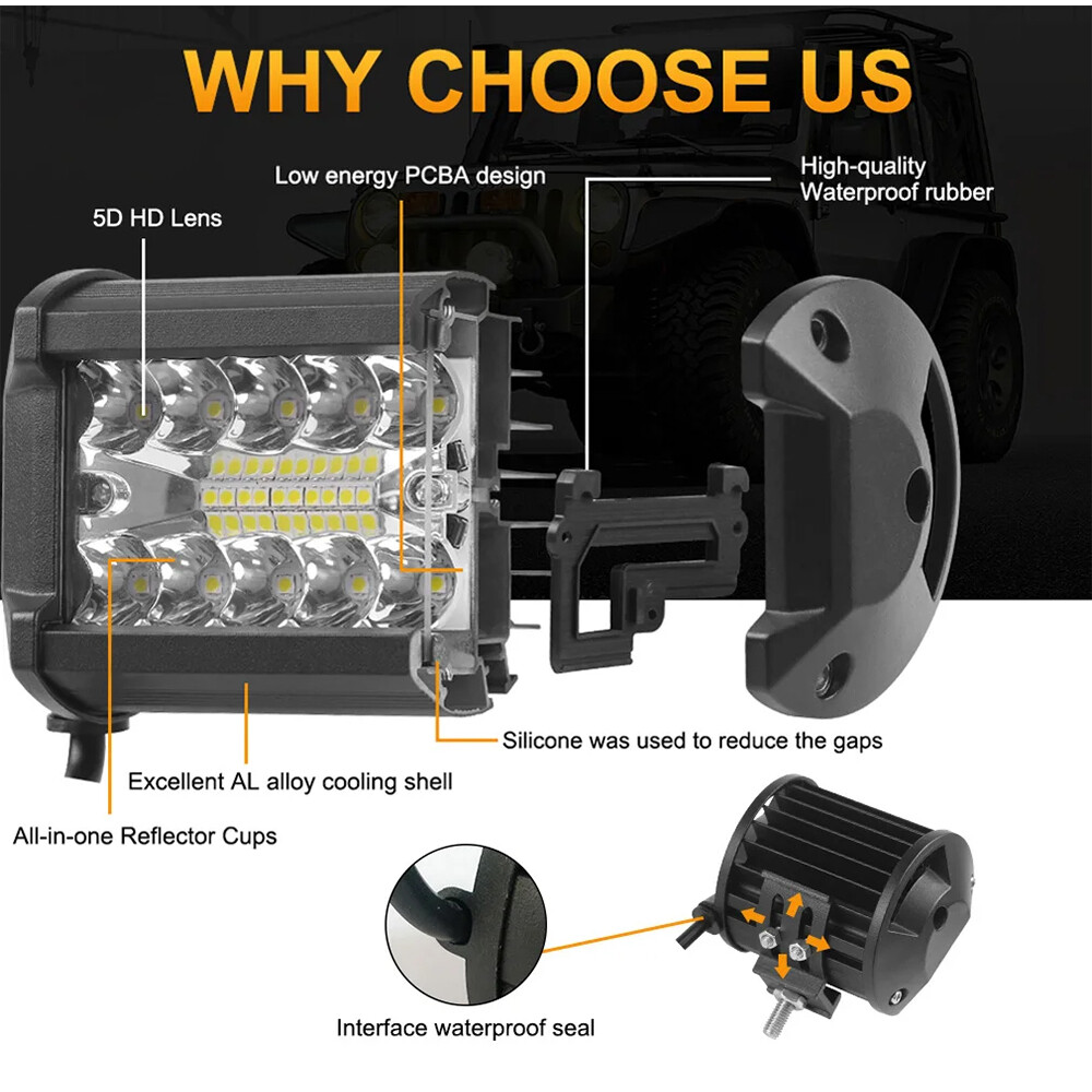 4" Tow Hitch Mounting Bracket COMBO LED Work Light Pods Backup Reverse For Truck