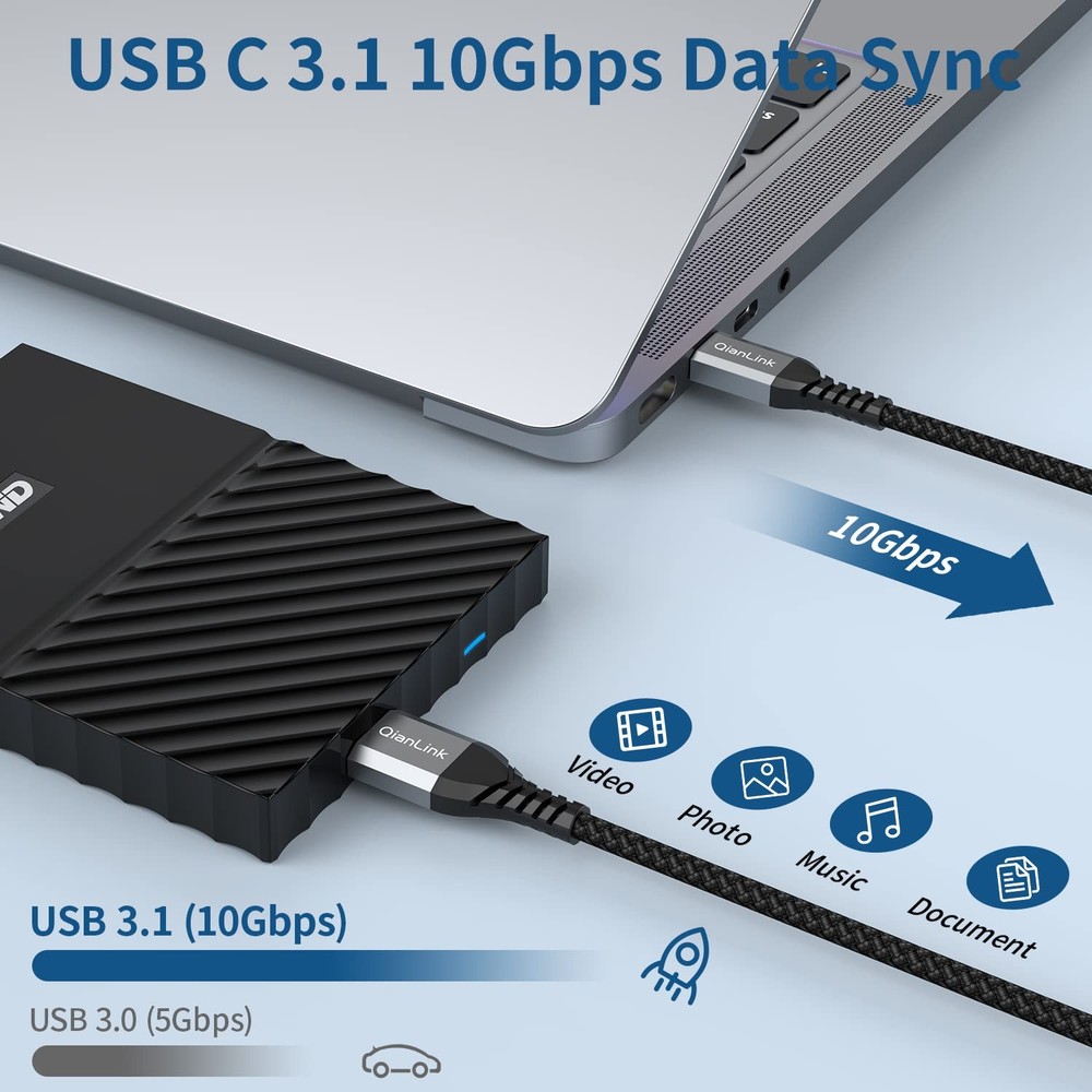 10Gbps Micro B to USB C Hard Drive Cable 1.6FT External Hard Drive Cable