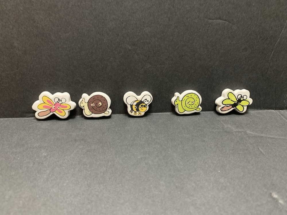 Five bug / insect bee snail dragonfly buttons