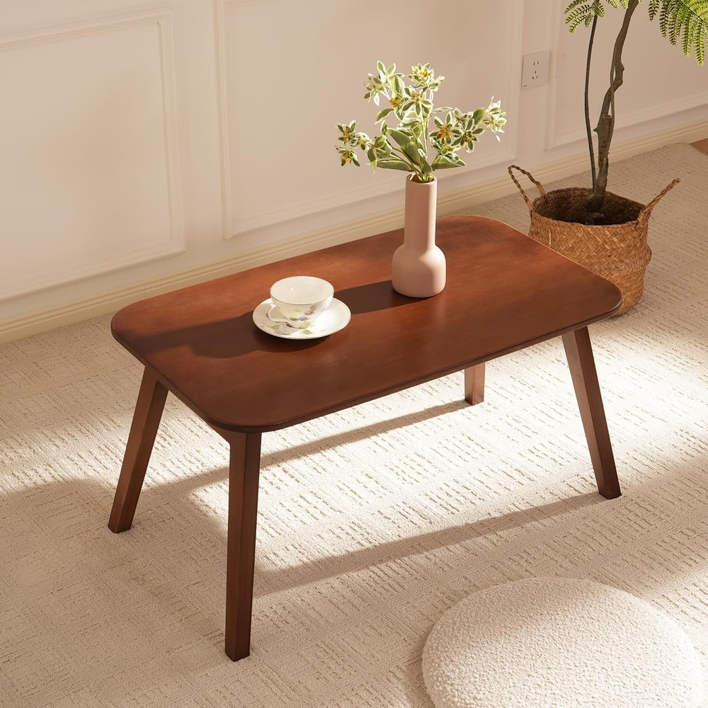 Coffee Table Foldable Mid Century Desk TV Stand with Open Storage Shelf Cente...