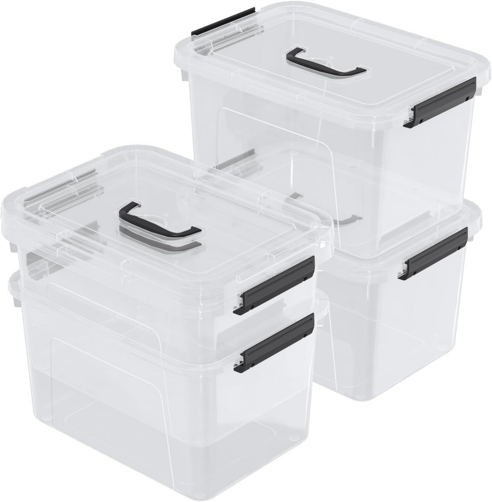 6 Quart Versatile Storage Bins W/ Handle & Secure Latching Buckles 6 Packs