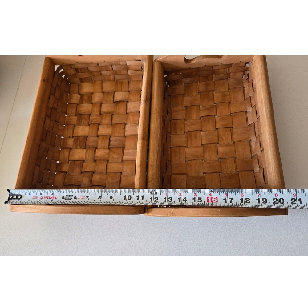 Home Interiors Woven Wood Nesting Baskets Set of 2 Rectangular Trays w/ Handles