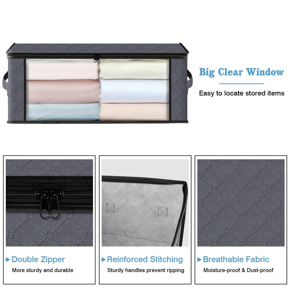 Storage 3-Pack Clothes Organizer Storage Bags Foldable Storage Box with Large...