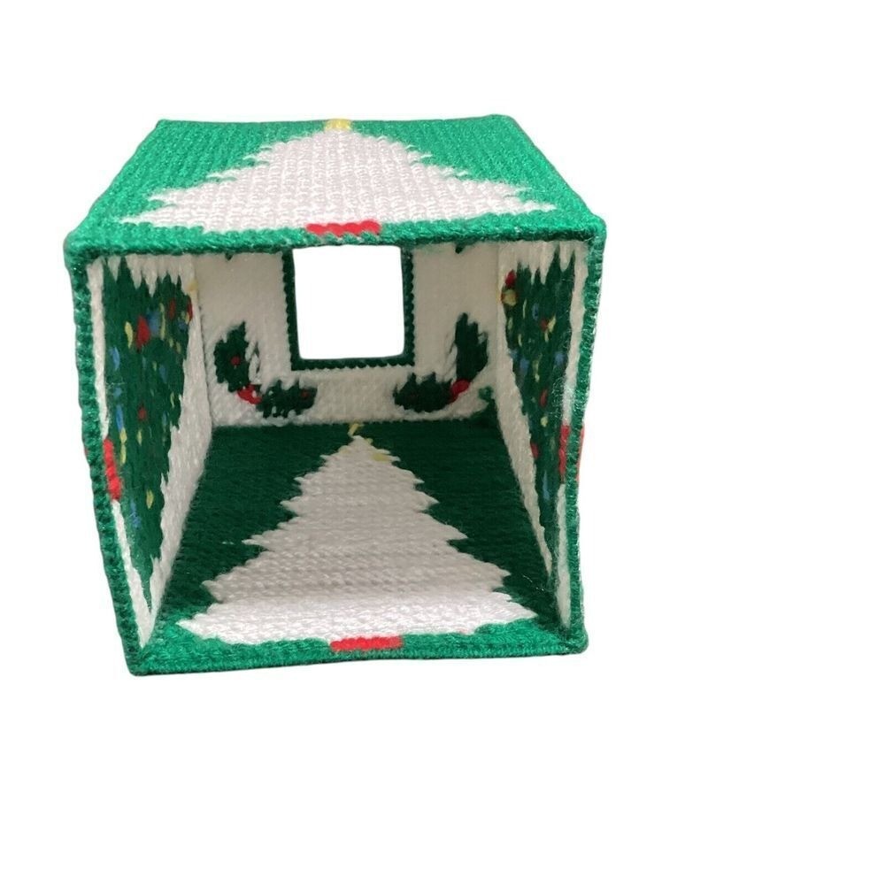Handmade Plastic Canvas Christmas Tree Tissue Box Cover Coasters Set