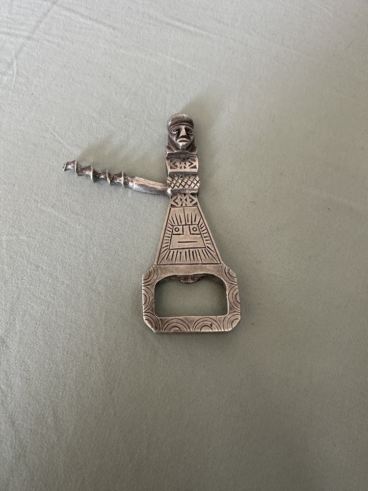Sterling Silver Corkscrew/ Bottle Opener Made In Peru, Solid Silver