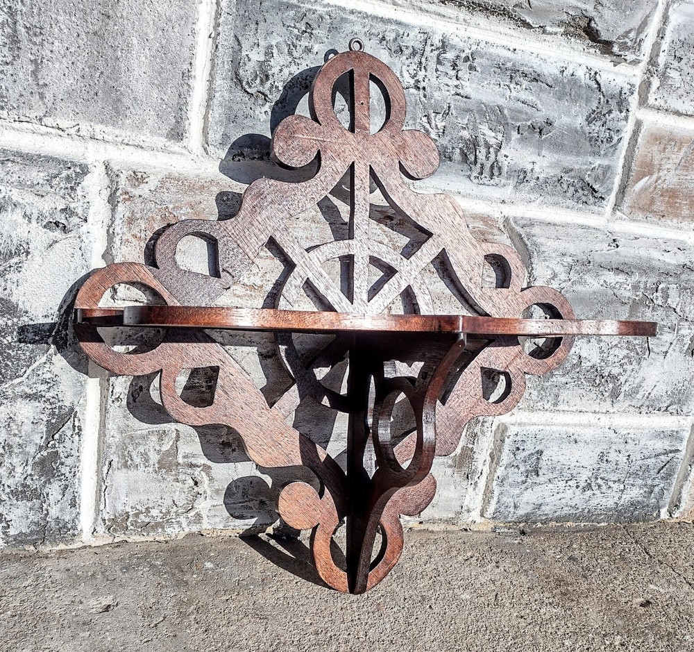 Vintage Antique Scroll Cut Solid Wood Wall Clock Shelf Nautical Fretwork